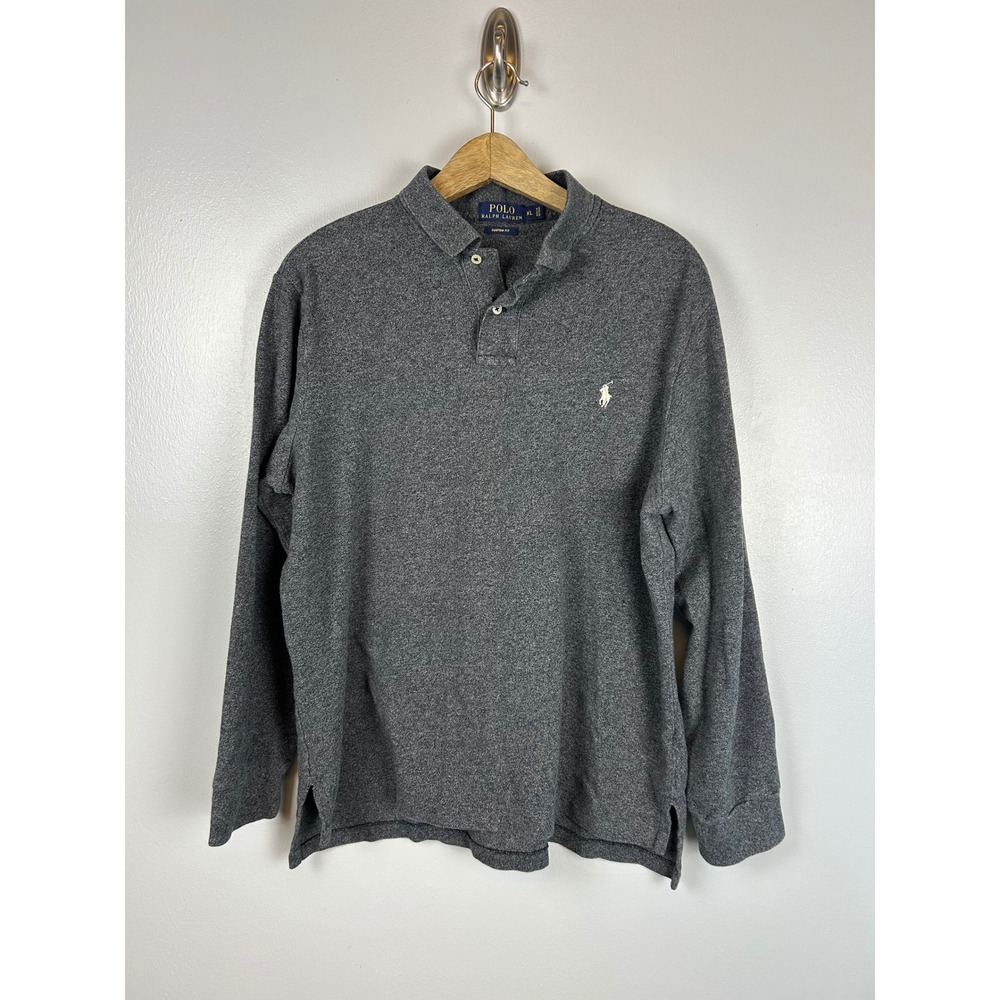 Polo Ralph Lauren XL Custom Fit Gray Long Sleeve Cotton Polo Shirt‎ Pony Preppy